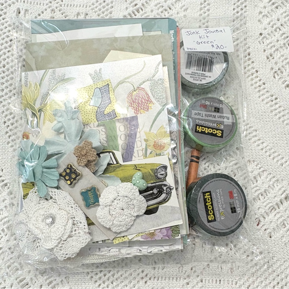 DIY Junk Journal Mystery Surprise Kit - ‘Green’ - Vintage Ephemera 100 + PIECES